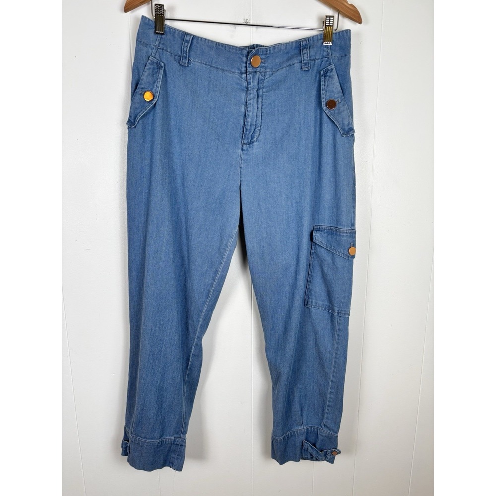 Soft Surroundings Womens Medium Crop Jeans Faded Wash Tapered Stretch Pocket‎